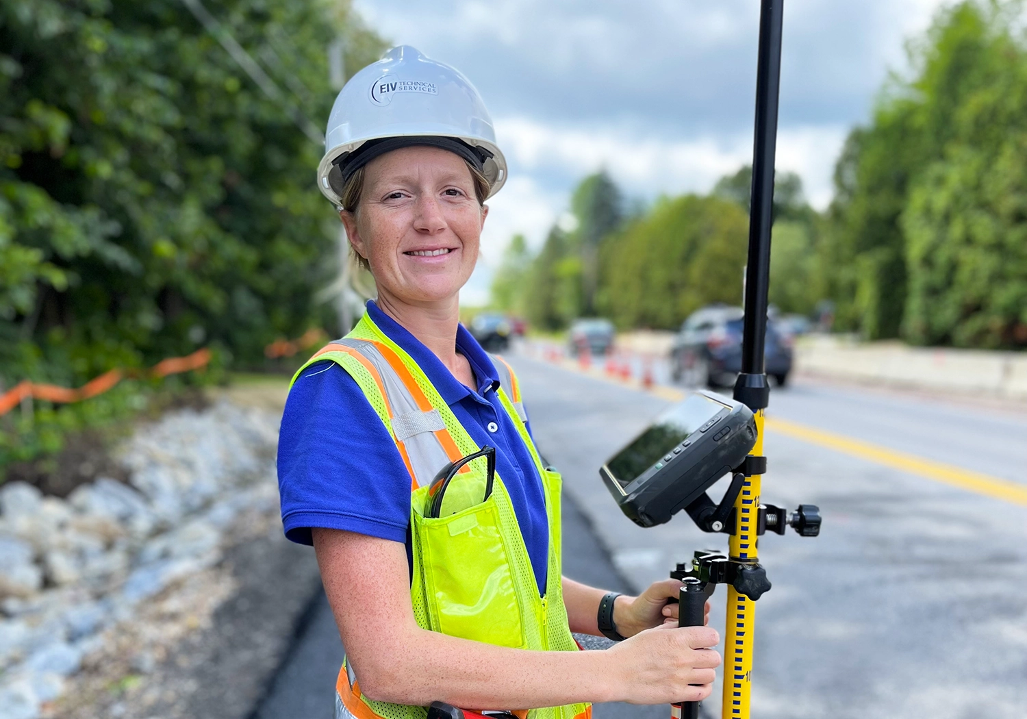 EIV Employee H. Miller surveying in Williston, VT in August 2023.