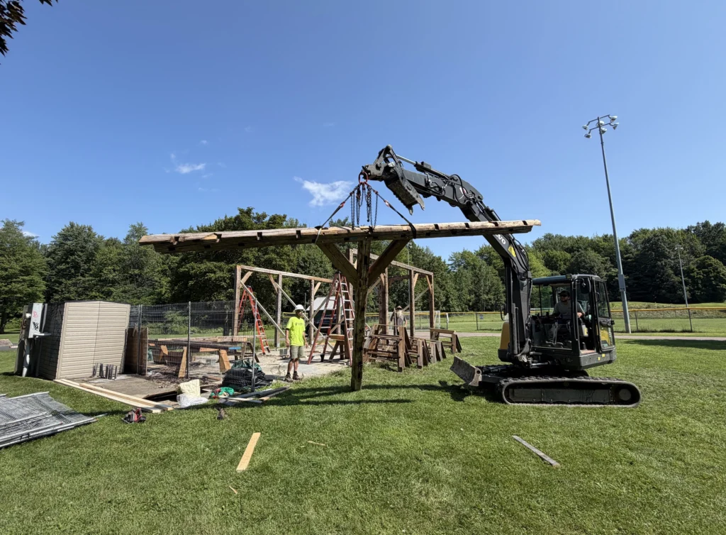 Structure Being Raised at Landry Park Pavillion, Winooski VT in August 2026