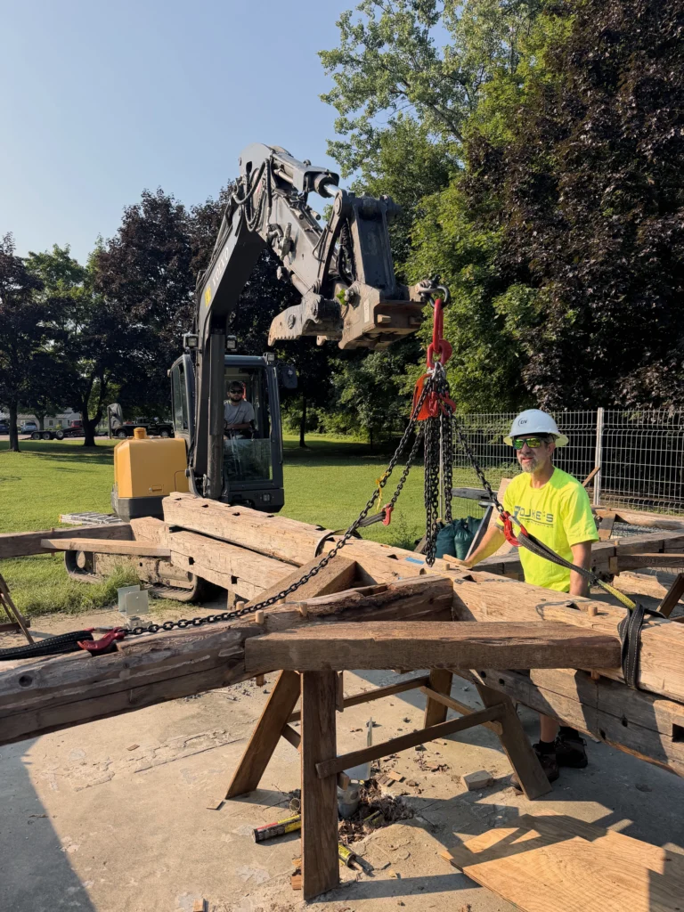 Structure Being Raised at Landry Park Pavillion, Winooski VT in August 2026